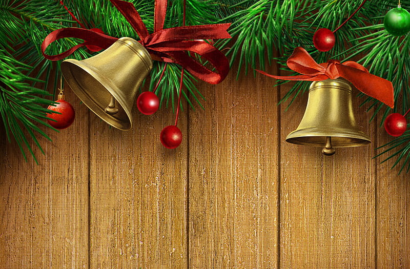 Happy Holidays!!!, red, pretty, bonito, bell, nice, gold, beauty, christmas bells, lovely, holiday, christmas, ribbon, golden, colors, happy new year, cool, merry christmas, bells, HD wallpaper