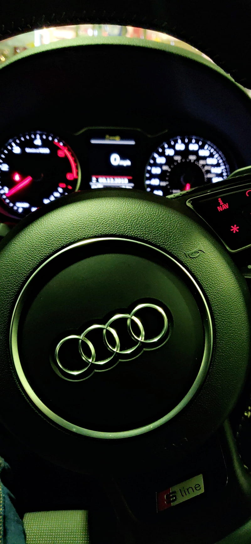 Audi interior, 4rings, a3, black, car, four rings, logo, luxury, sline, steering, HD phone wallpaper