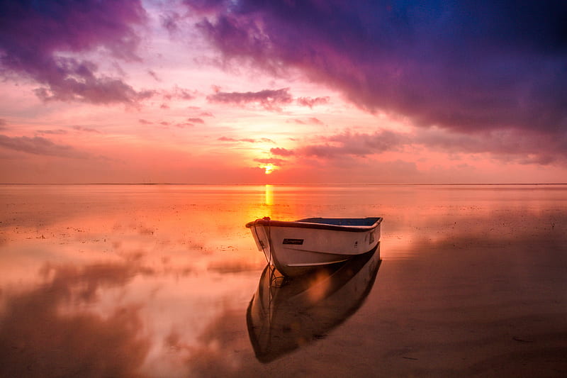 Boat Sea Sunset, boat, sunset, sea, nature, graphy, HD wallpaper