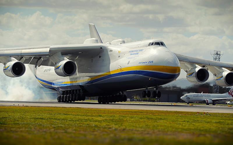Antonov An-225 Mriya, An-225, Cossack, Strategic airlifter, landing, Ukrainian plane, air freight, Ukraine, airport, An225 landing, HD wallpaper