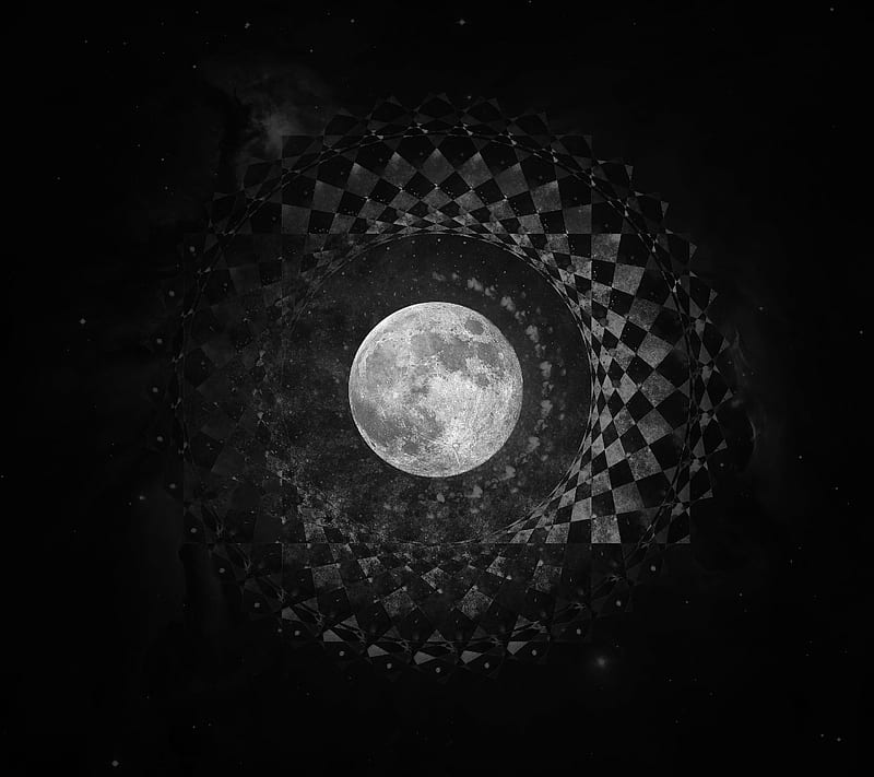 Moonlight, black, chess, dark, light, moon, night, radial, space, wolf, HD wallpaper