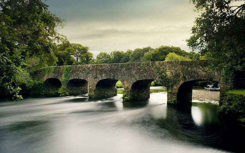 Stone Bridge Rivers Silence-LOMO, HD wallpaper