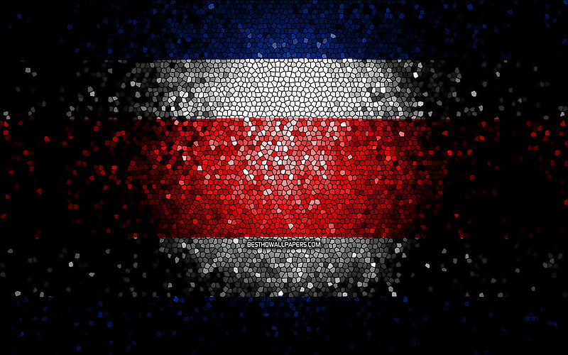 Costa Rica flag, mosaic art, North American countries, Flag of Costa Rica, national symbols, Costa Rican flag, artwork, North America, Costa Rica, HD wallpaper