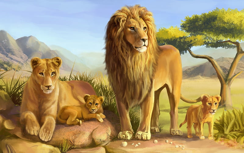 HD   Lion Family Family Pride Lion Animal 