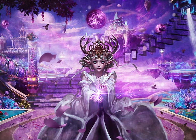 Divination stunning, art, lady, purple, abstract, HD wallpaper
