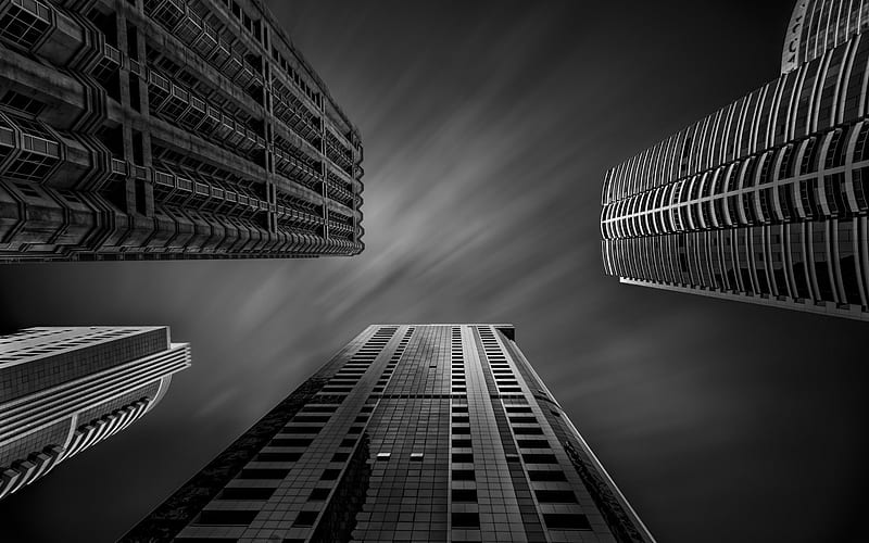 skyscrapers, black and white, sky house, height, HD wallpaper