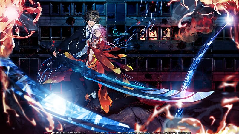 Anime, Weapon, Flame, Sword, Guilty Crown, Inori Yuzuriha, Shu Ouma, HD wallpaper