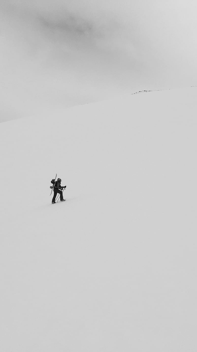 Into the white, hiking, joy, snow, snowboard, winter, HD phone wallpaper