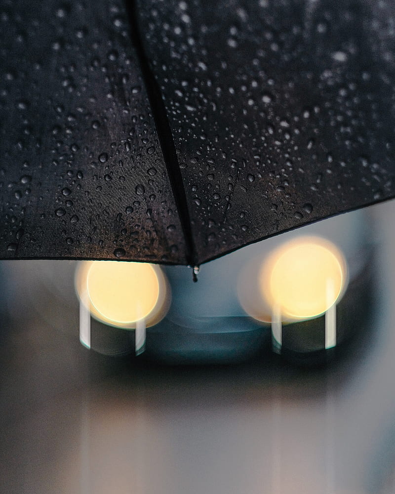 umbrella, drops, rain, glare, bokeh, HD phone wallpaper