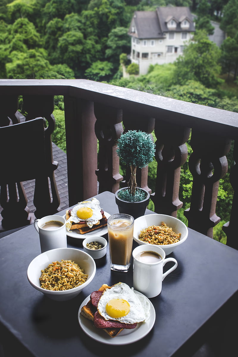 breakfast placed on table at terrace, HD phone wallpaper