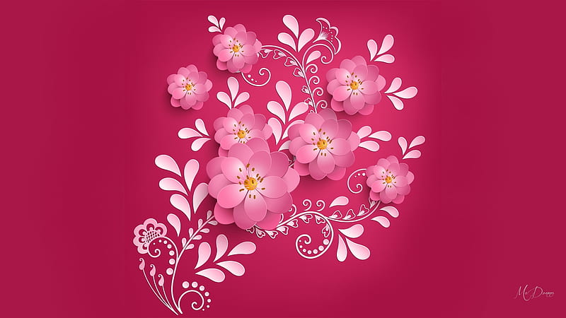 Lovely Pink Flowers, bright pink, spring, floral, leaves, dimensional, 3D,  summer, HD wallpaper | Peakpx