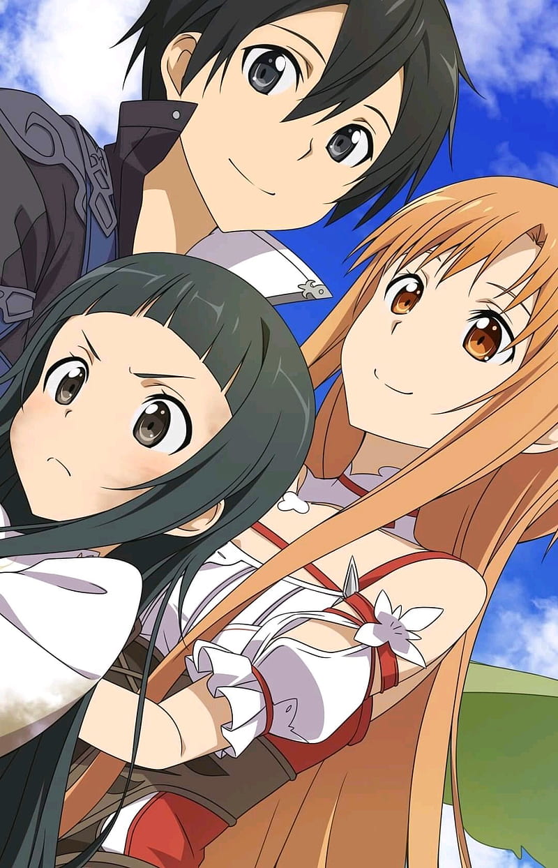 Kirito Asuna and Yui, anime, sword art online, HD phone wallpaper