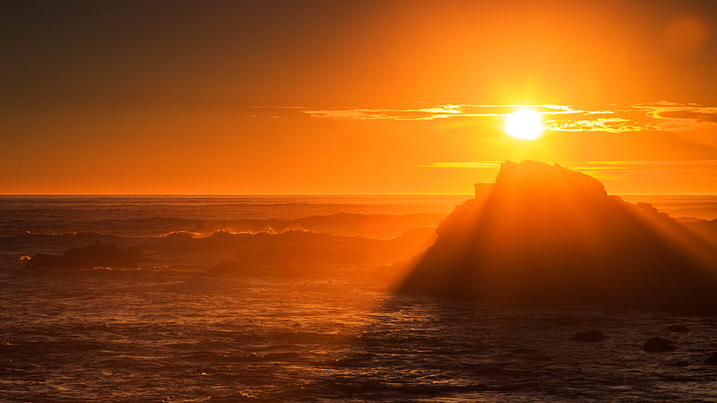 Golden Hour Sunset , sunset, nature, rocks, ocean, seascape, sunset, HD wallpaper