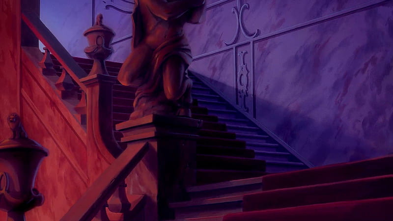 Stairs to the west wing, animation, beast, stairs, beauty, castle, disney, HD wallpaper