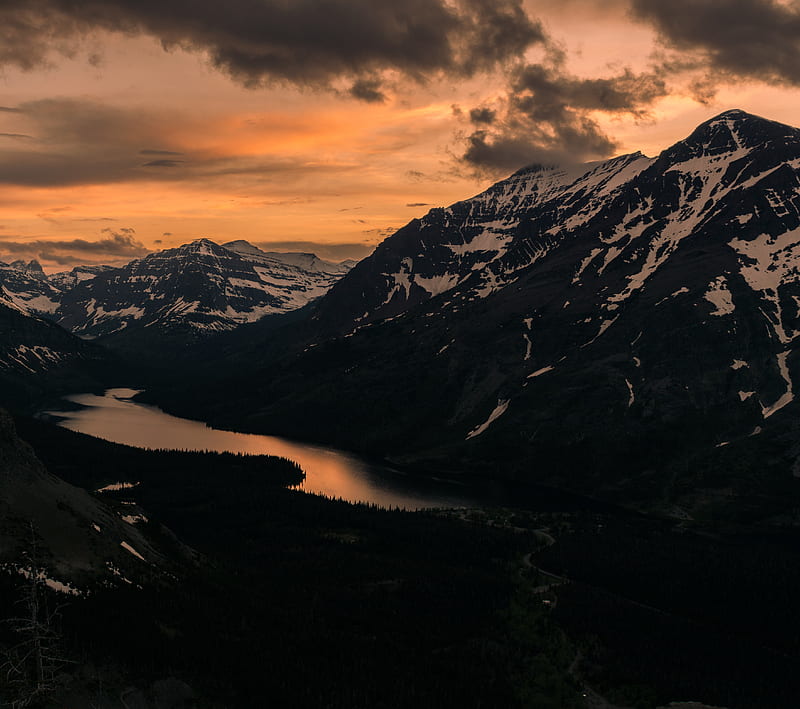 Dark Mountain Sunset, landscape, mountains, nature, river, view, HD wallpaper