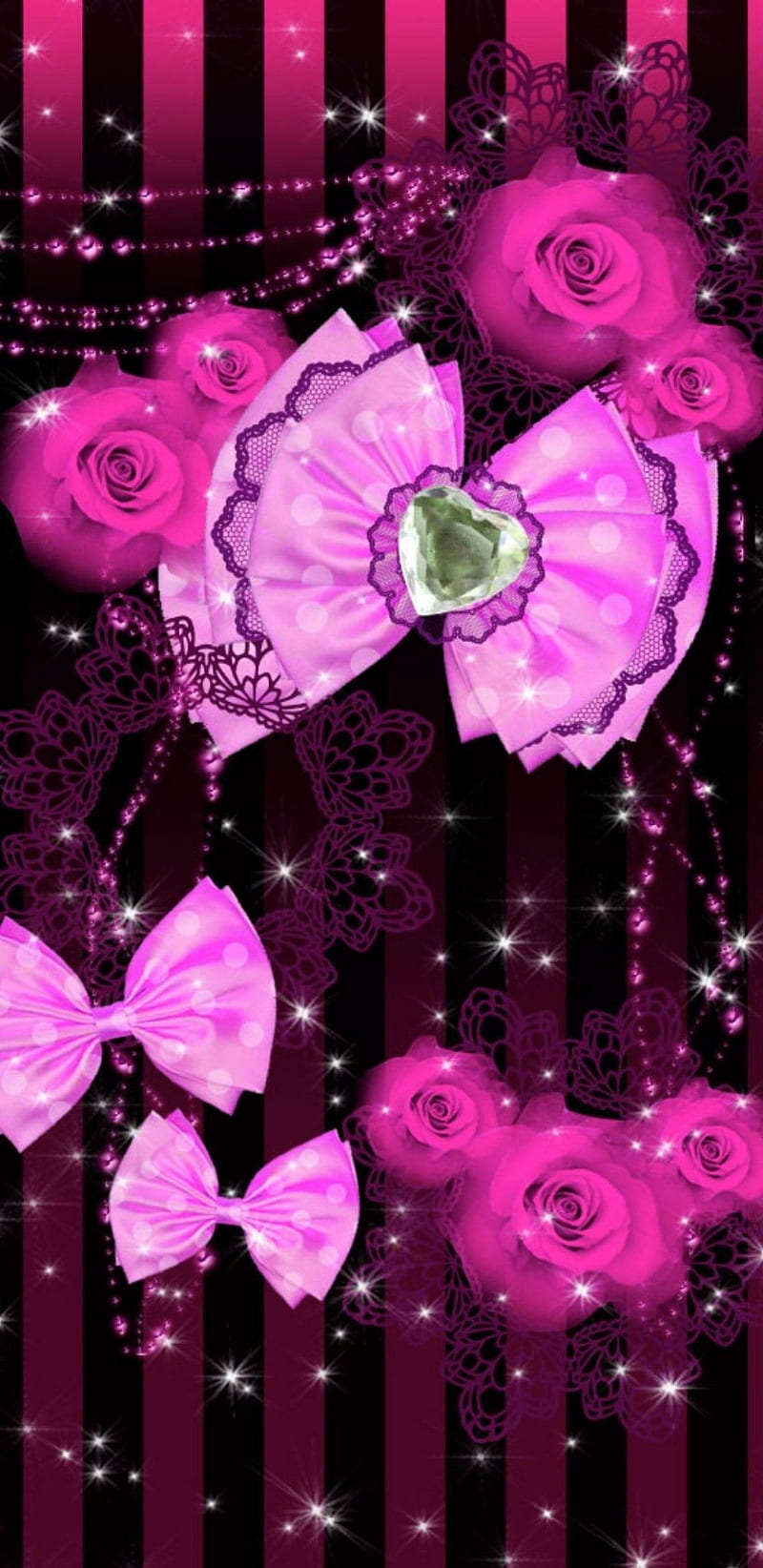 Perfect Bows, black, girly, heart, jewel, pink, pretty, rose, roses, stripes, HD phone wallpaper