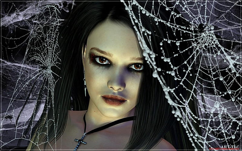 Goth_girl_, black, cross, spider web, abstrct, HD wallpaper