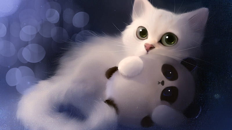 White Anime Kitty, anime, kitty, Firefox Persoma theme, digital, big eyes,  teddy bear, HD wallpaper | Peakpx