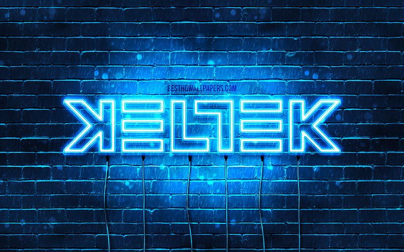 Keltek blue logo superstars, dutch DJs, blue brickwall, Keltek logo, Keltek, music stars, Keltek neon logo, HD wallpaper