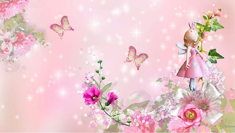 Little Princess, stars, children, butterflies, roses, sparkle, girl, flowers, princess, pink, HD wallpaper