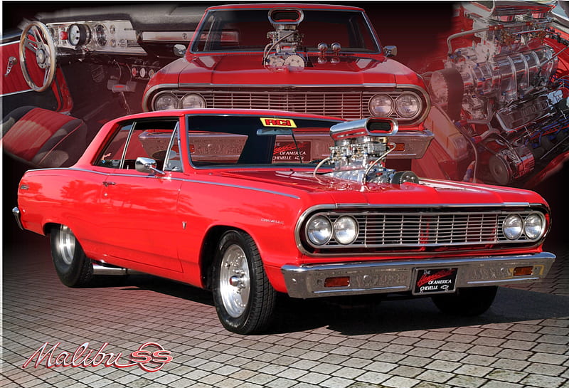 Blown, red early Chevelle collage, red, chevell, pro-street, blown, HD wallpaper
