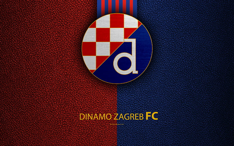 Dinamo Zagreb FC emblem, HNL, Croatia, logo, football, leather texture, Croatian football club, Croatian Football Championship, T-Com Prva HNL, HD wallpaper