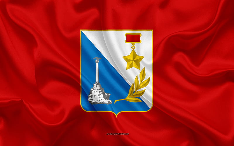 Flag of Sevastopol silk flag, Crimea, Sevastopol flag, silk texture, red silk flag, HD wallpaper