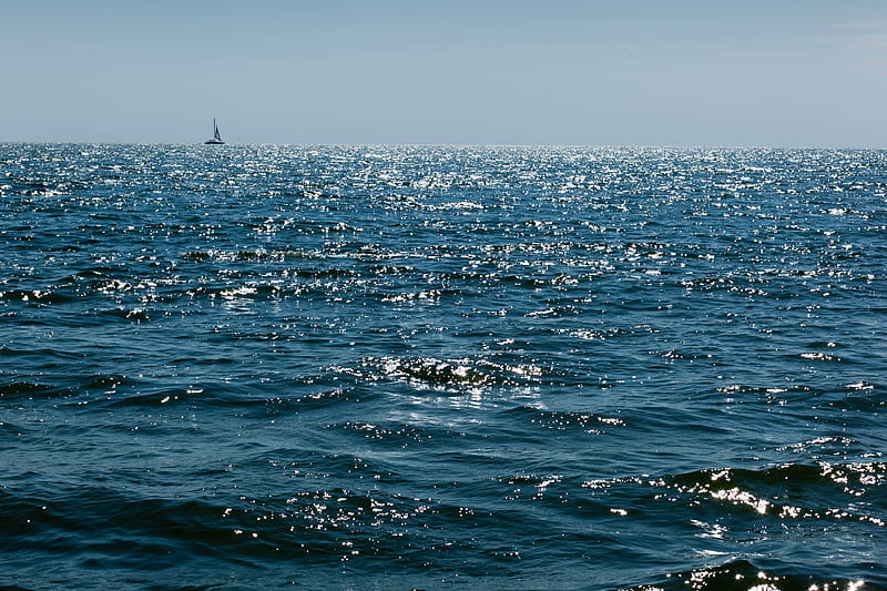 sea, waves, ship, sail, horizon, HD wallpaper