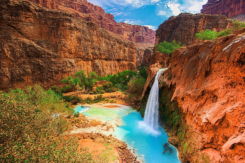 Beautiful Havasu Falls, Waterfalls, Mountains, Canyons, Deserts, Nature, HD wallpaper