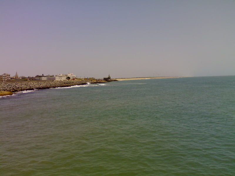 Arabian Sea, green, temple, waves, sky, sea, HD wallpaper