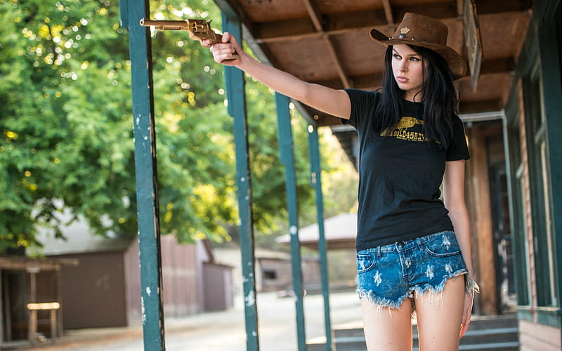 1920x1080px 1080p Free Download Is That Youjake Brunette Model Gun Cowgirl Shorts 9104