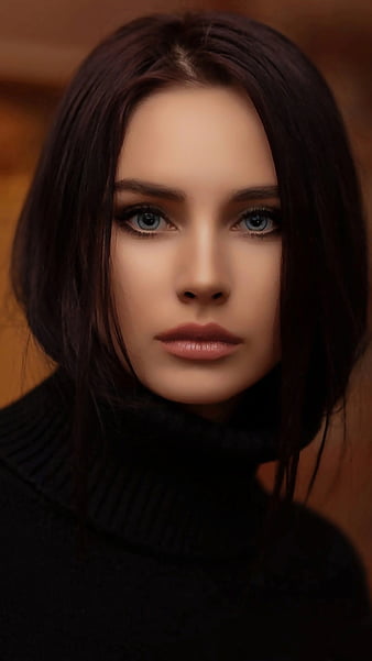 Portrait, bonito, blue eyes, charming, dark hair, face, girl, gorgeous, short  hair, HD phone wallpaper | Peakpx