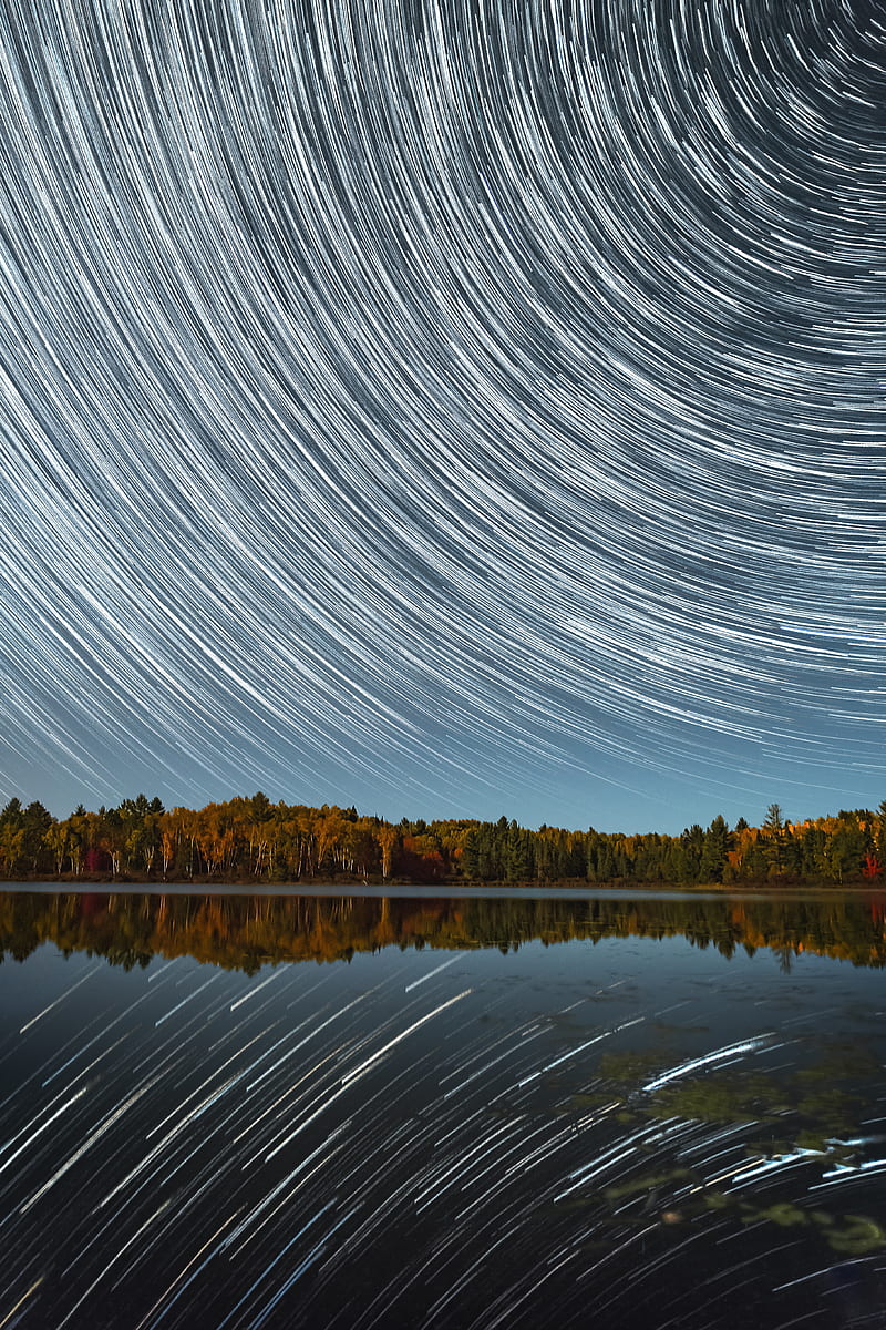lake, starry sky, blur, stars, long exposure, HD phone wallpaper