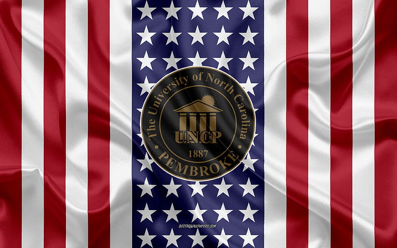 University of North Carolina at Pembroke Emblem, American Flag, University of North Carolina at Pembroke logo, Pembroke, North Carolina, USA, University of North Carolina at Pembroke, UNC Pembroke Braves, HD wallpaper
