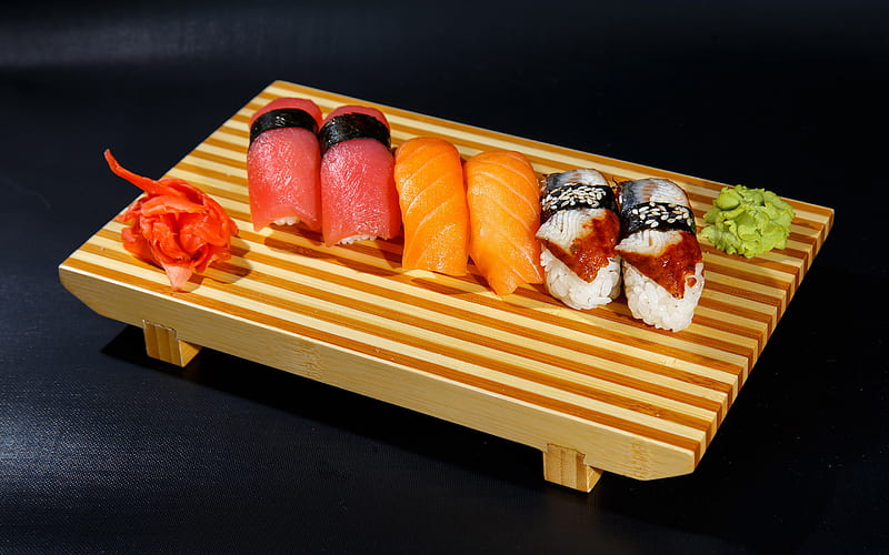 nigiri set, sushi, asian food, nigiri, fastfood, sushi set, fruit sushi, HD wallpaper