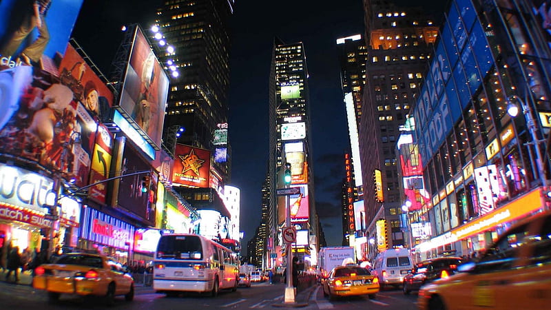 new york, city, night, lights, times square full , tv, f, background, HD wallpaper