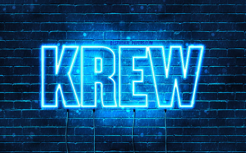 Krew with names, horizontal text, Krew name, Happy Birtay Krew, blue neon lights, with Krew name, HD wallpaper