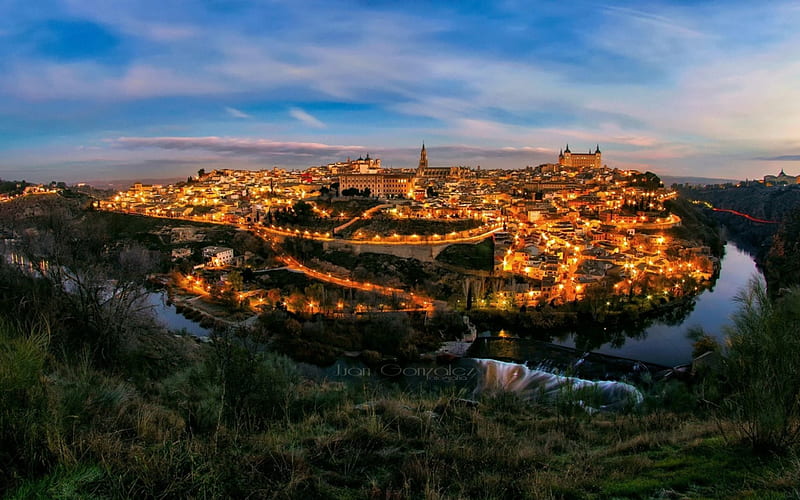 Toledo Spain, Spain, wall, Europe, medieval, Toledo, river, panarama, castle, landscape, HD wallpaper
