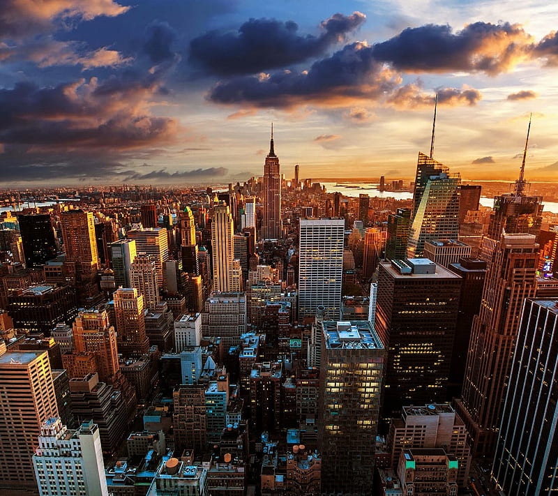 New York City, awesome, bonito, landscape, panorama, sunset, HD wallpaper
