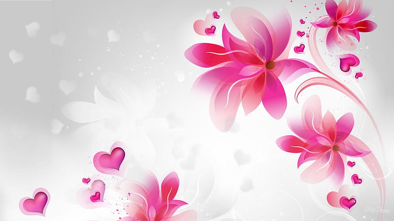 Hearts and More Hearts, Valentines Day, bokeh, flowers, lily, corazones, abstract, pink, HD wallpaper