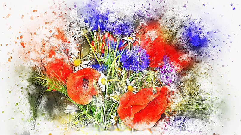 Proud Poppies, art, poppies, spring, abstract, floral, wildflowers, sumemr, garden, bright, flowers, HD wallpaper