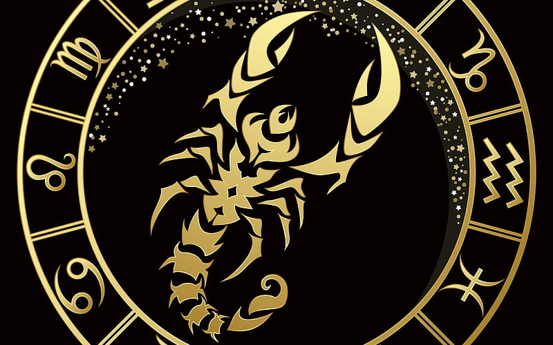 Zodiac ~ Scorpio, zodiac, black, scorpio, golden, scorpion, HD wallpaper