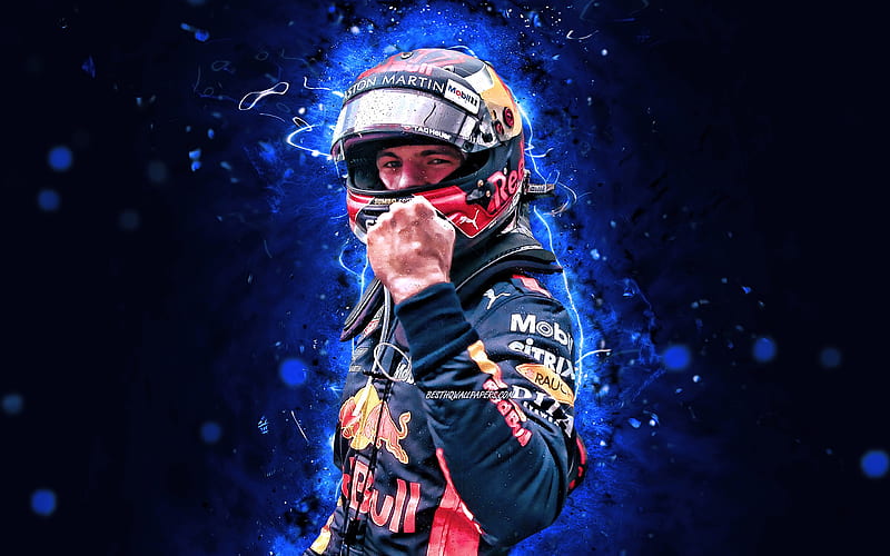 Max Verstappen Formula 1, F1, Red Bull Racing 2019, Aston Martin Red Bull Racing, Verstappen, blue neon lights, Formula One, Red Bull Racing F1, Max Verstappen, HD wallpaper