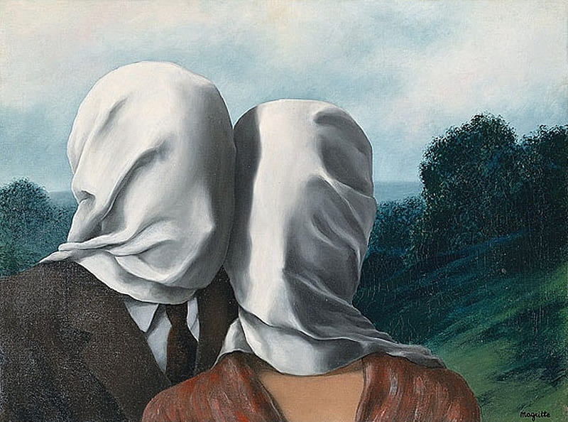 Rene Magritte - The Lovers, the lovers, art, rene magritte, love, painting, HD wallpaper