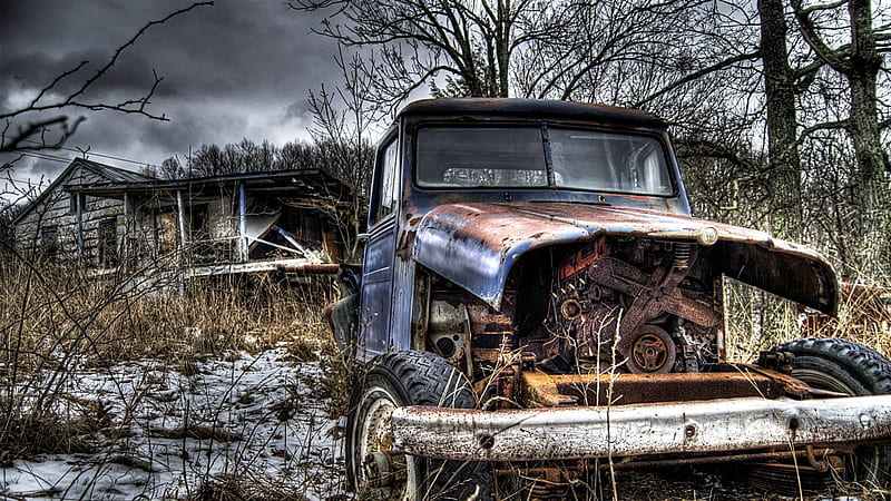 Jeep that has seen better days r, wreck, house, ruins, r, truck, yard, HD  wallpaper | Peakpx