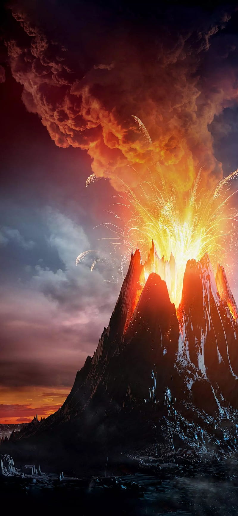 Volcano, fire, mountain, stars, HD phone wallpaper