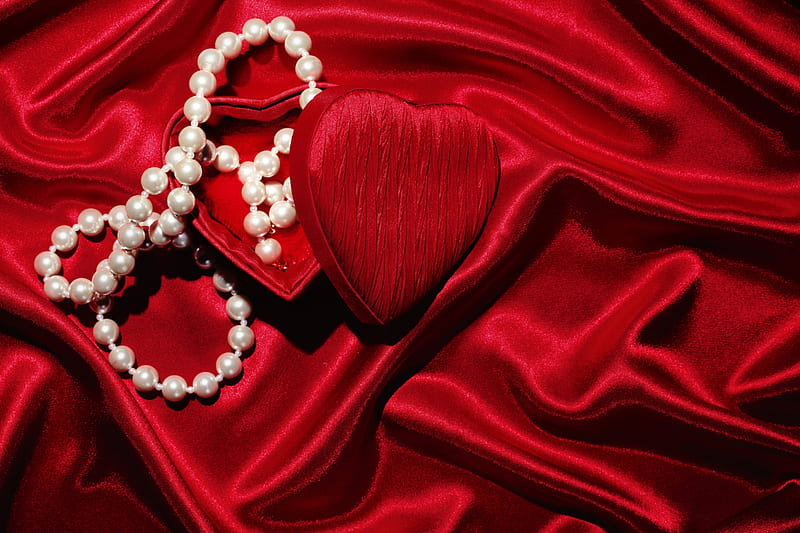 With Love , red, jewerly, satin, love, heart, box, HD wallpaper