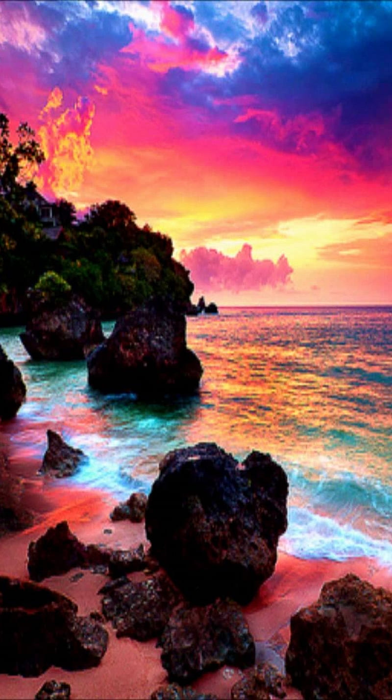 Sunset colors, bonito, colorful, ocean, sea, water, HD phone wallpaper