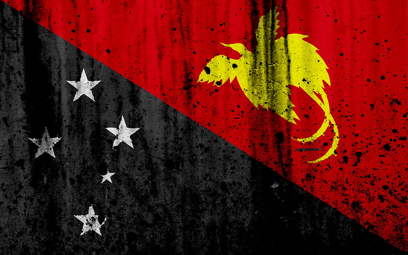 Papua New Guinea flag grunge, flag of Papua New Guinea, Oceania, Papua New Guinea, national symbols, Papua New Guinea national flag, HD wallpaper