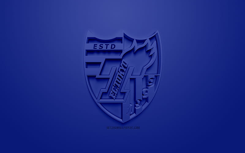 FC Tokyo, creative 3D logo, blue background, 3d emblem, Japanese football club, J1 League, Tokyo, japan, 3d art, football, stylish 3d logo, HD wallpaper
